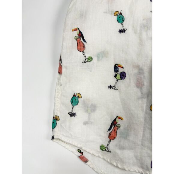 Tommy Bahama Men’s Linen Shirt L | Toucan Cocktail Print Short Sleeve Button-Up - Picture 7 of 7